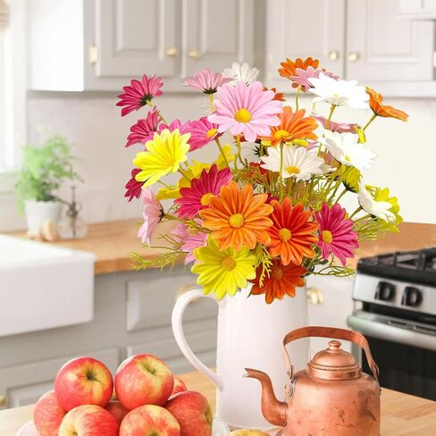 10 Bundles Artificial Daisy Flowers Colorful Real Touch Faux Daisies Fake Flower with Stems for Home Wedding Centerpieces Party Table Vase Floral Arrangement DIY Decor (Multicolor) in Kuwait