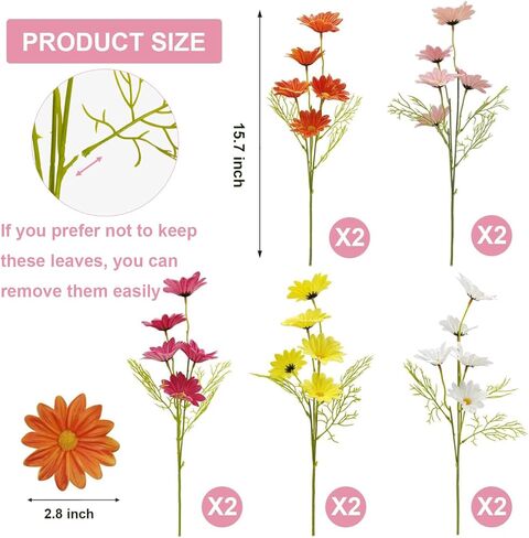 10 Bundles Artificial Daisy Flowers Colorful Real Touch Faux Daisies Fake Flower with Stems for Home Wedding Centerpieces Party Table Vase Floral Arrangement DIY Decor (Multicolor) in Kuwait