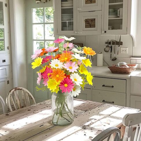 10 Bundles Artificial Daisy Flowers Colorful Real Touch Faux Daisies Fake Flower with Stems for Home Wedding Centerpieces Party Table Vase Floral Arrangement DIY Decor (Multicolor) in Kuwait