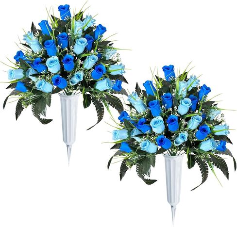 ICX Cemetery Flowers for Grave with Vase, 2 Sets of Memorial Day Flowers for Cemetery, Grave Blossoms with Roses, Lilies, Beautiful Arrangements Bouquet for Decorations (Pink in Kuwait