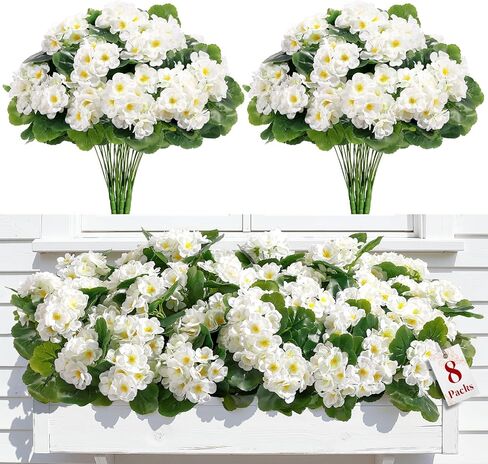 Alupssuc 8Pcs Artificial Geranium Flowers for Outdoors Decoration Silk Floral, UV Resistant Fake Plants, Faux Flower for Porch Garden Table Centerpieces Home Indoor Outside Spring Decor(8, Red) in Saudi Arabia