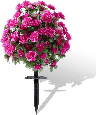 زهور حرير صناعية أزاليا للخارج مع ارتفاع أرضي، ربيع وصيف 23 بوصة زهور صناعية شجيرات كروية للمنزل والحديقة والفناء ومقاومة للأشعة فوق البنفسجية (أرجواني) in Kuwait