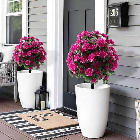 زهور حرير صناعية أزاليا للخارج مع ارتفاع أرضي، ربيع وصيف 23 بوصة زهور صناعية شجيرات كروية للمنزل والحديقة والفناء ومقاومة للأشعة فوق البنفسجية (أرجواني) in Kuwait