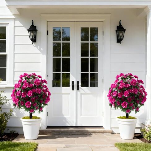 زهور حرير صناعية أزاليا للخارج مع ارتفاع أرضي، ربيع وصيف 23 بوصة زهور صناعية شجيرات كروية للمنزل والحديقة والفناء ومقاومة للأشعة فوق البنفسجية (أرجواني) in Kuwait