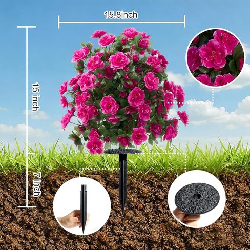 زهور حرير صناعية أزاليا للخارج مع ارتفاع أرضي، ربيع وصيف 23 بوصة زهور صناعية شجيرات كروية للمنزل والحديقة والفناء ومقاومة للأشعة فوق البنفسجية (أرجواني) in Kuwait