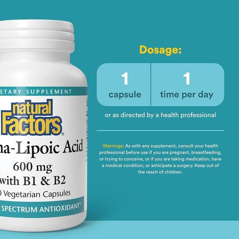 Natural Factors Alpha-Lipoic Acid + B 600 mg, 60 Capsules in Kuwait