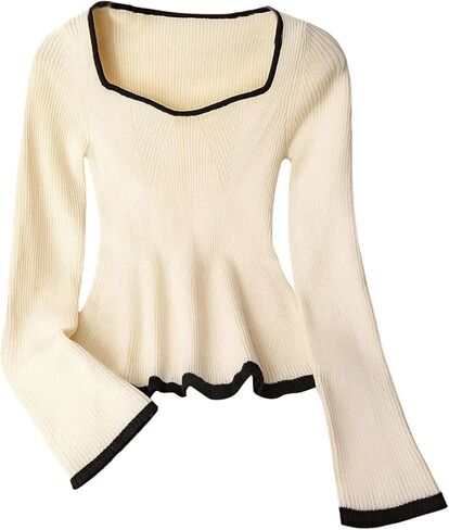 SHENHE Women's Fall Peplum Sweater Ribbed Knit Sweetheart Neck Fitted Elegant Sweater Pullover in Saudi Arabia