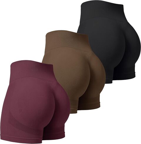 VVX 3 Piece Workout Shorts Womens Seamless High Waist Butt Lifting Scrunch Yoga Gym Shorts in Kuwait