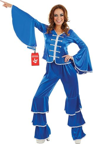 fun shack 70 Disco Costume for Women Blue Flares, Disco Queen Jumpsuit, Retro Dance Outfit for Parties in Kuwait