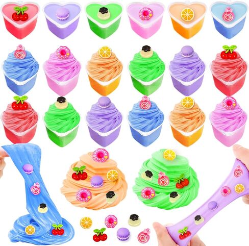 28 Pack Valentines Heart Cup Butter Slime with 7 Style Charms Valentine Cards, Soft Non Sticky Slime Fidget Toys Valentines Classroom Exchange Girls Boys Party Favor in Kuwait