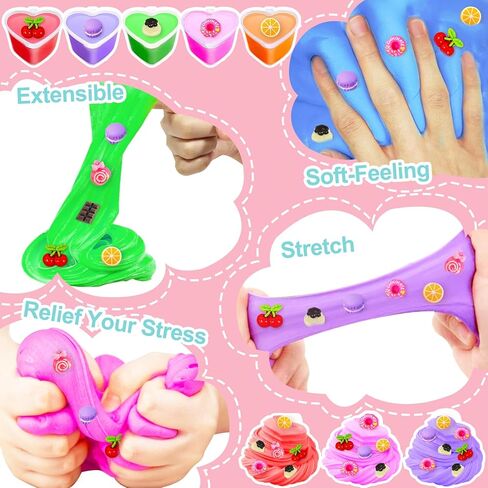 28 Pack Valentines Heart Cup Butter Slime with 7 Style Charms Valentine Cards, Soft Non Sticky Slime Fidget Toys Valentines Classroom Exchange Girls Boys Party Favor in Kuwait