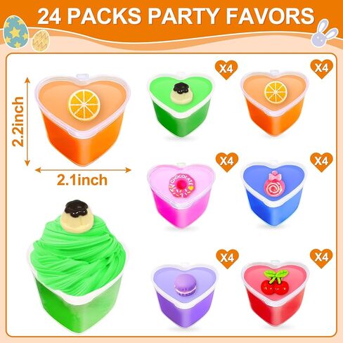 28 Pack Valentines Heart Cup Butter Slime with 7 Style Charms Valentine Cards, Soft Non Sticky Slime Fidget Toys Valentines Classroom Exchange Girls Boys Party Favor in Kuwait