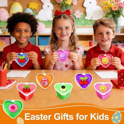 28 Pack Valentines Heart Cup Butter Slime with 7 Style Charms Valentine Cards, Soft Non Sticky Slime Fidget Toys Valentines Classroom Exchange Girls Boys Party Favor in Kuwait