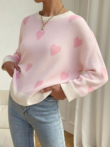 Womens Stripe Sweaters Fall Long Sleeve Tops Classic Crew Neck Pullover Knit Sweaters Loose Basic Clothes in Saudi Arabia