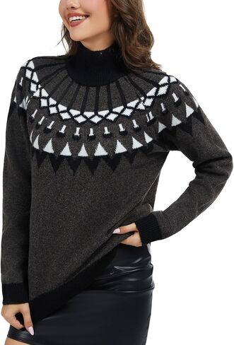 سترة نسائية خفيفة الوزن من Fair Isle بأكمام طويلة وياقة مدورة محبوكة in Kuwait