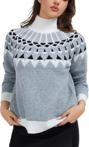 سترة نسائية خفيفة الوزن من Fair Isle بأكمام طويلة وياقة مدورة محبوكة in Kuwait