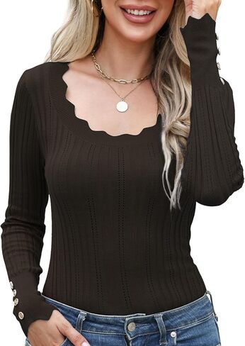 Women's Sweaters Long Sleeve Lightweight Top Knitted Pullover Hollow Out Trendy Sweater Slim Fitted Casual Jumper Outfits in Saudi Arabia