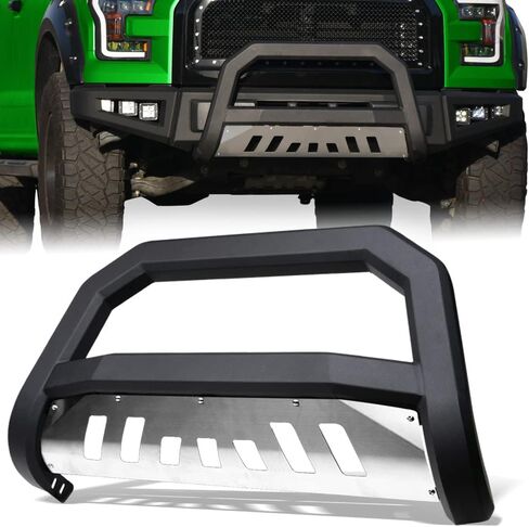 Stehlen 714937183704 Compatible with 2002-2005 Dodge Ram 1500/2006-2008 1500 Mega (Extended Crew) Cab / 2003-2009 2500 3500 Advance Series Bull Bar - Matte Black/Brush Aluminum Skid Plate in Saudi Arabia