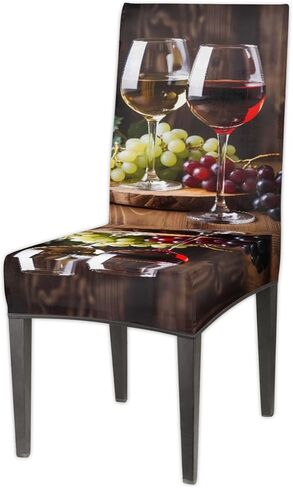 Red Wine Glass Grapes Dining Chair Cover Set of 4 Pack, Stretch Spandex Chair Slipcovers Washable Protector for Home Restaurant Banquet Party in Kuwait