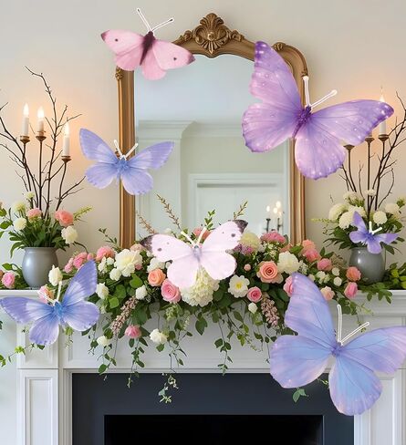 Butterfly Decorations 12PCS Large Butterfly Wall Decor Large Butterfly Decor for Birthday Baby Shower Fairy Tea Spring Party Supplies Home Room Stickers in Kuwait