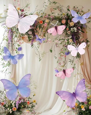 Butterfly Decorations 12PCS Large Butterfly Wall Decor Large Butterfly Decor for Birthday Baby Shower Fairy Tea Spring Party Supplies Home Room Stickers in Kuwait