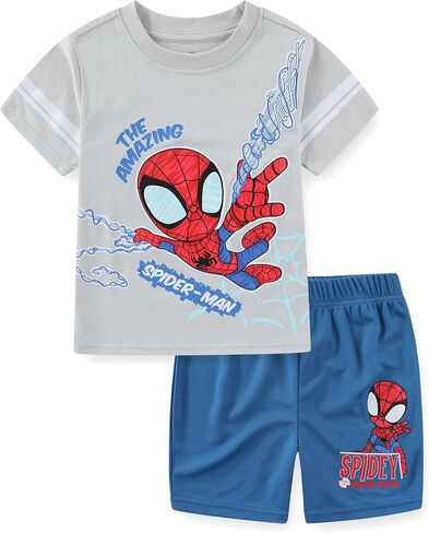 تي شيرت Marvel Spider-Man للأولاد بأكمام قصيرة ومجموعة قصيرة شبكية للأطفال الصغار والكبار in Kuwait