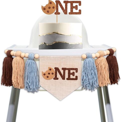 Cookies First Birthday High Chair Banner Cake Topper Set - Sweet Cookie Theme 1st Birthday Party Decoration Supplies Highchair Tassel Banners And Cake Topper, Cookie Sign Anniversary Milestone Celebration Supplies in Kuwait