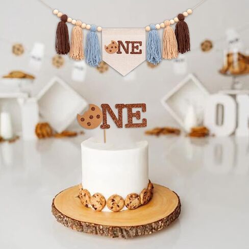 Cookies First Birthday High Chair Banner Cake Topper Set - Sweet Cookie Theme 1st Birthday Party Decoration Supplies Highchair Tassel Banners And Cake Topper, Cookie Sign Anniversary Milestone Celebration Supplies in Kuwait