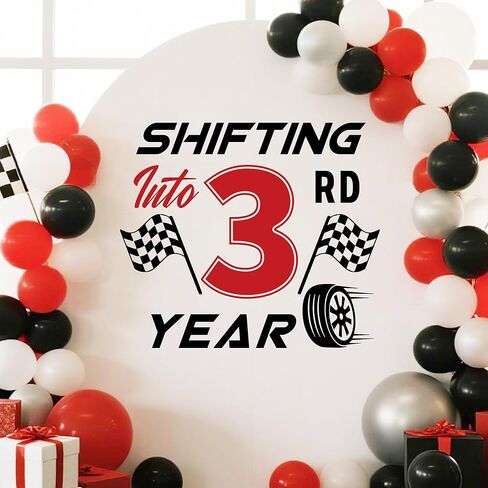 Shifting into 3rd Year Wall Decal Racing Car Theme 3rd Birthday Party Balloon Arch Stickers Decorations for Boy Black Red in Kuwait