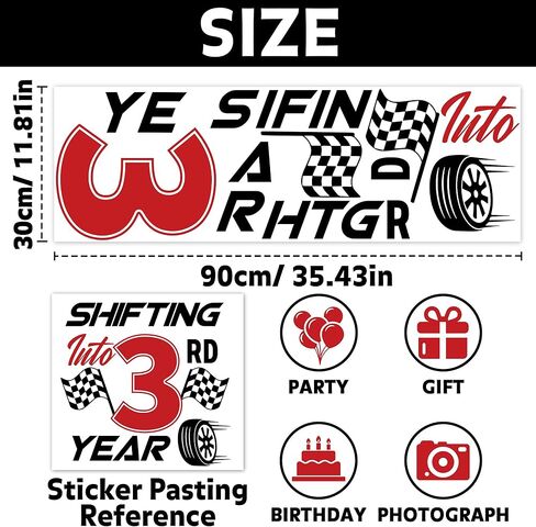 Shifting into 3rd Year Wall Decal Racing Car Theme 3rd Birthday Party Balloon Arch Stickers Decorations for Boy Black Red in Kuwait