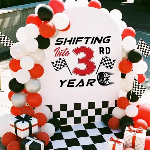Shifting into 3rd Year Wall Decal Racing Car Theme 3rd Birthday Party Balloon Arch Stickers Decorations for Boy Black Red in Kuwait