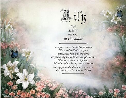 LILY - Personalized ANY First Name Meaning Keepsake Print 8.5" x 11" | Artwork Wall Decor Kids Room Animals Flowers Purple in Kuwait