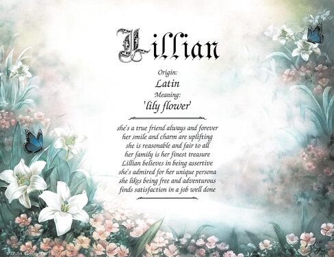 LILY - Personalized ANY First Name Meaning Keepsake Print 8.5" x 11" | Artwork Wall Decor Kids Room Animals Flowers Purple in Kuwait
