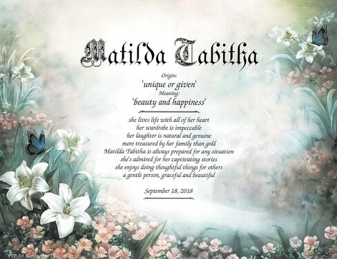 LILY - Personalized ANY First Name Meaning Keepsake Print 8.5" x 11" | Artwork Wall Decor Kids Room Animals Flowers Purple in Kuwait