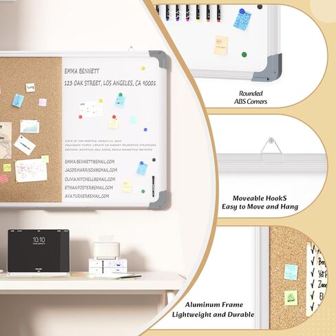 كومبو من لوحة الفلين البيضاء ، لوحة محو جاف مغناطيسي 24 × 18 بوصة ، لوحة الرؤية ، لوحة الفلين البيضاء من أجل الجدار ، للمكتب ، المنزل ، المدرسة ، العلامات ، ممحاة ، مغناطيس ، دبابيس in Kuwait