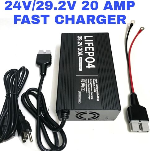 24V 20A Fast Lithium Battery Charger 29.2V 20Amp LiFePO4 Battery Smart Charger Anderson Connector LED Indicator Special for Lithium 24 Volt LiFePO4 Deep Cycle Rechargeable Batteries Charger in Kuwait