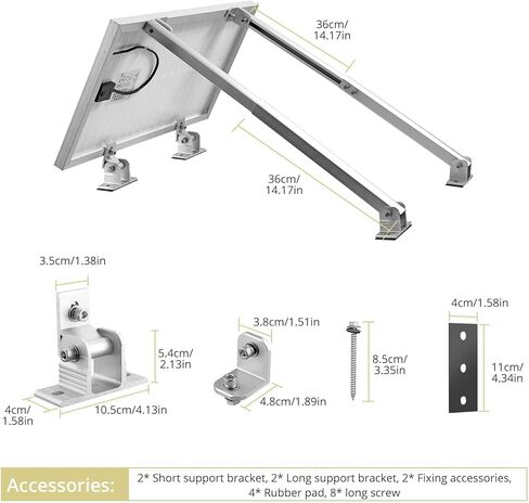 Anbte 1 Set Adjustable Solar Panel Tilt Mount Brackets, 15-30° Adjustable Aluminum Solar Mounting Brackets Support 50W 70W 100W 150W 200W 300W 400W Panels, for Flat Surface, RV, Roof, Boat, Silver in Kuwait