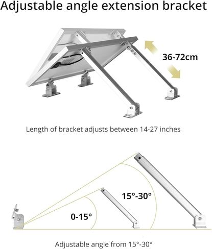 Anbte 1 Set Adjustable Solar Panel Tilt Mount Brackets, 15-30° Adjustable Aluminum Solar Mounting Brackets Support 50W 70W 100W 150W 200W 300W 400W Panels, for Flat Surface, RV, Roof, Boat, Silver in Kuwait