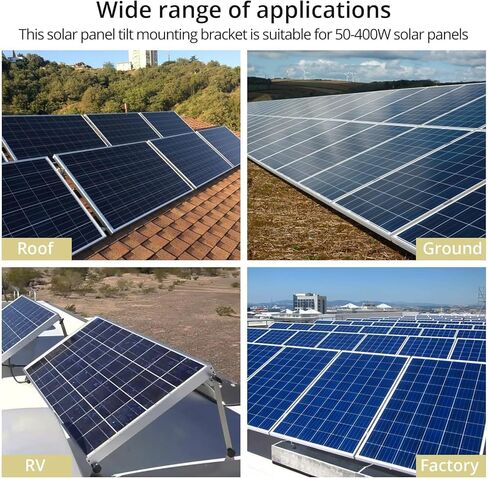 Anbte 1 Set Adjustable Solar Panel Tilt Mount Brackets, 15-30° Adjustable Aluminum Solar Mounting Brackets Support 50W 70W 100W 150W 200W 300W 400W Panels, for Flat Surface, RV, Roof, Boat, Silver in Kuwait