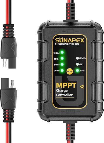 SUNAPEX 12V MPPT Solar Charge Controller, Solar Panel Regulator with SAE Connectors, Compatible with SUNAPEX 15W, 25W, 50W Solar Panels, or Other Solar Panels Within 50W, for Gel, AGM,LiFePO₄Battery in Kuwait