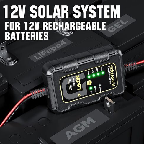 SUNAPEX 12V MPPT Solar Charge Controller, Solar Panel Regulator with SAE Connectors, Compatible with SUNAPEX 15W, 25W, 50W Solar Panels, or Other Solar Panels Within 50W, for Gel, AGM,LiFePO₄Battery in Kuwait