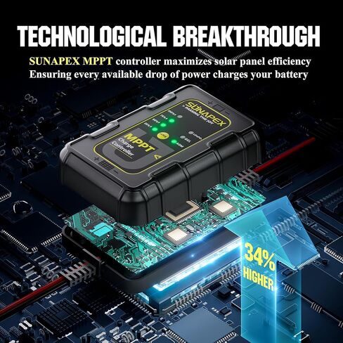 SUNAPEX 12V MPPT Solar Charge Controller, Solar Panel Regulator with SAE Connectors, Compatible with SUNAPEX 15W, 25W, 50W Solar Panels, or Other Solar Panels Within 50W, for Gel, AGM,LiFePO₄Battery in Kuwait
