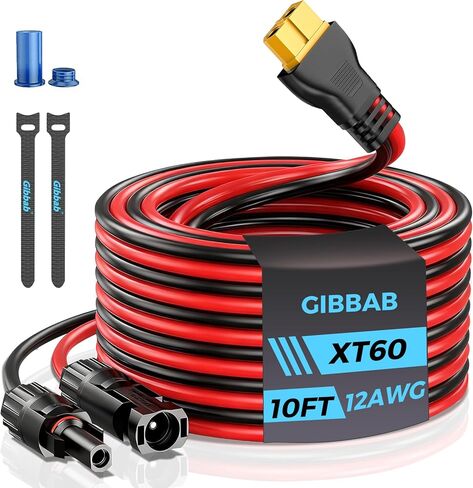 كابل شحن بالطاقة الشمسية 12AWG 20FT XT60، موصل اللوحة الشمسية GIBBAB إلى XT60 كابل محول الشحن الممتد مع أغطية وأربطة سلكية لبطارية LiFePO4 RV محطة الطاقة المحمولة مولد Ecoflow in Kuwait