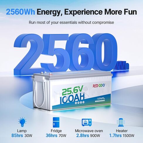 بطارية Redodo 24V 100Ah Lithium LiFePO4 ومجموعة شاحن 29.2V 20A، 2560Wh، ما يصل إلى 15000 دورة، مثالية لمحرك التصيد، وRV، والبحرية، والقوارب والمنزل الشمسي in Kuwait