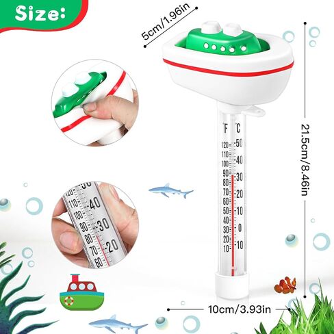 ميزان حرارة حمام السباحة العائم، شاشة كبيرة مع سلسلة سهلة القراءة، مقاومة للكسر، لحمامات السباحة الخارجية والداخلية، والمنتجعات الصحية، وأحواض المياه الساخنة وأحواض السمك (التمساح) in Kuwait