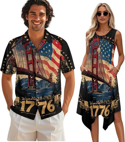 TOADDITDO Matching Hawaiian Couple Outfit Mens Button Down Aloha Shirts Womens Sundress Sleeveless A Line Flowy Tank Dress in Kuwait