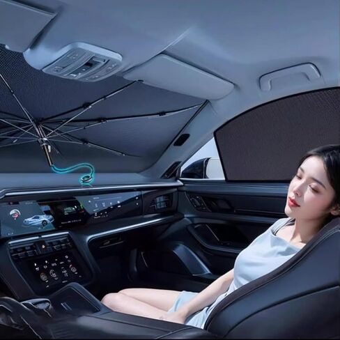 Premium Car Windshield Sun Shade Umbrella - Silver Heat Shield & UV Reflective Protector, Universal Fit (56"x31") | Lab-Tested to Keep Interior 25°F Cooler, Made with Safe Vinyl Coatings in Kuwait