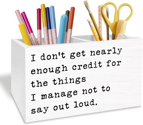 Funny Office Pen Holder for Desk, Sarcastic Coworker Gifts Pencil Organizer, I Don't Get Nearly Enough Credit Funny Saying Wooden Box Sign Desk Decor for Home Office Decoration in Saudi Arabia