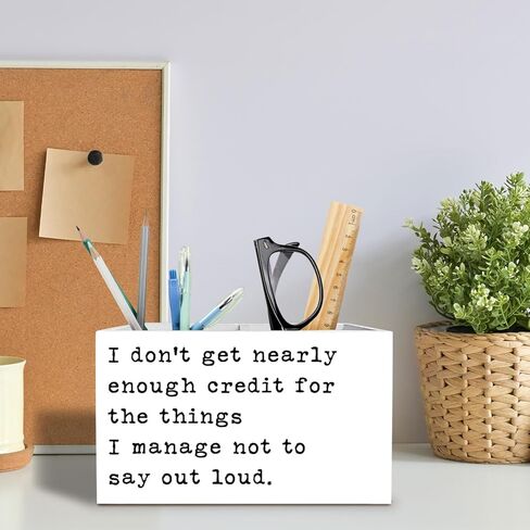 Funny Office Pen Holder for Desk, Sarcastic Coworker Gifts Pencil Organizer, I Don't Get Nearly Enough Credit Funny Saying Wooden Box Sign Desk Decor for Home Office Decoration in Saudi Arabia