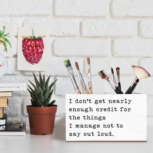 Funny Office Pen Holder for Desk, Sarcastic Coworker Gifts Pencil Organizer, I Don't Get Nearly Enough Credit Funny Saying Wooden Box Sign Desk Decor for Home Office Decoration in Saudi Arabia